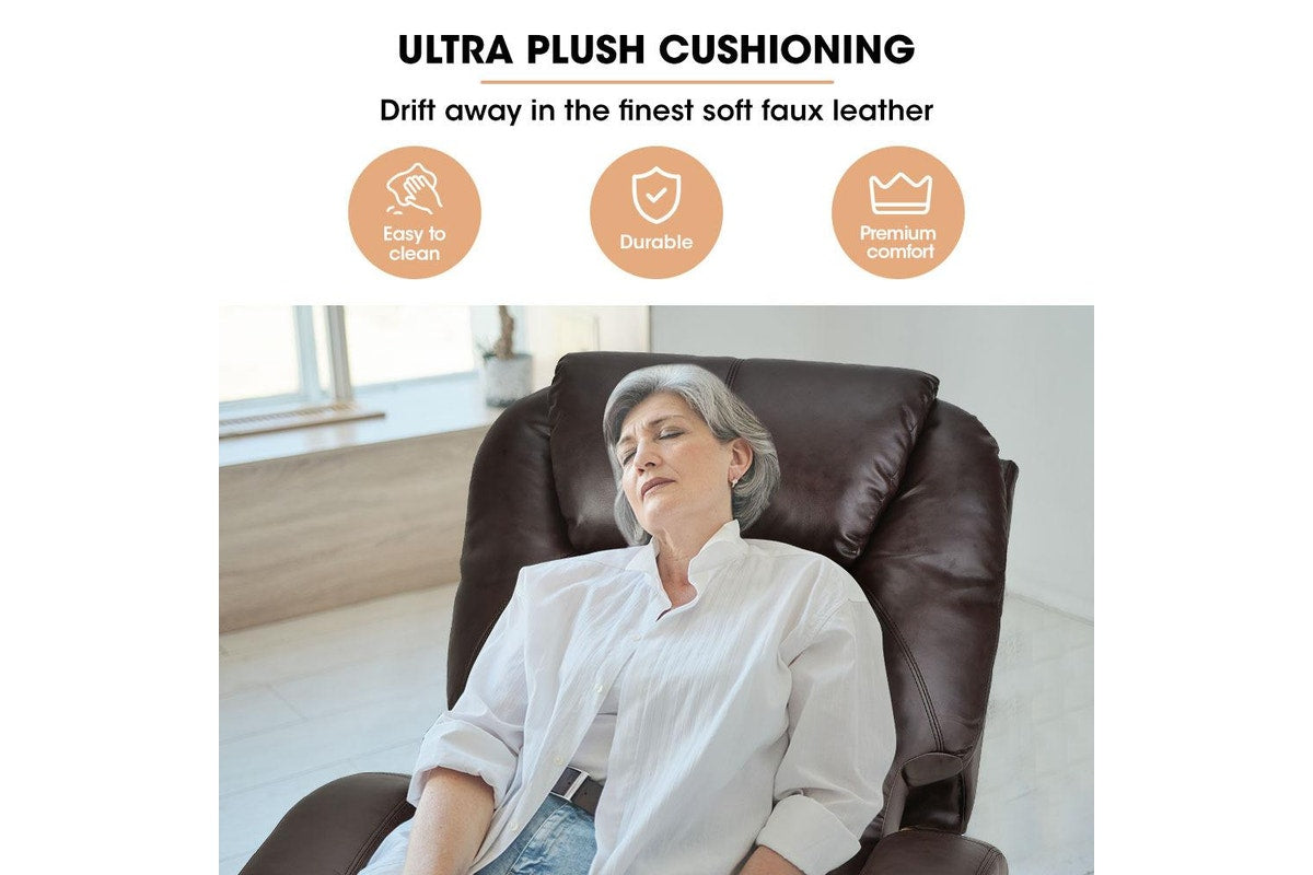 FORTIA Electric Massage Lift Recliner Chair Faux Leather 8 Point Massage Heating, Dark Crimson