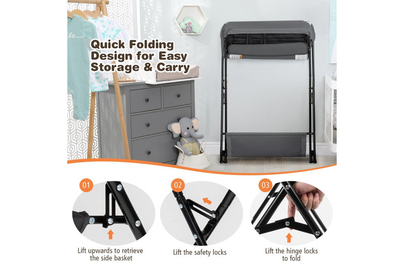 Giantex Baby Change Table Folding Nursery Organizer Diaper Changing Station Storage Basket & Shelf, Grey