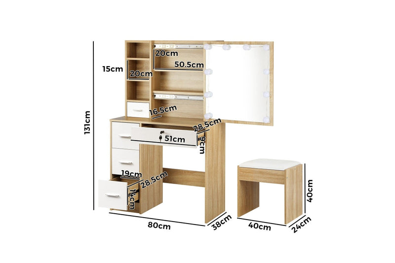 Oikiture Dressing Table Stool Set 10 LED Bulbs(Natural White)