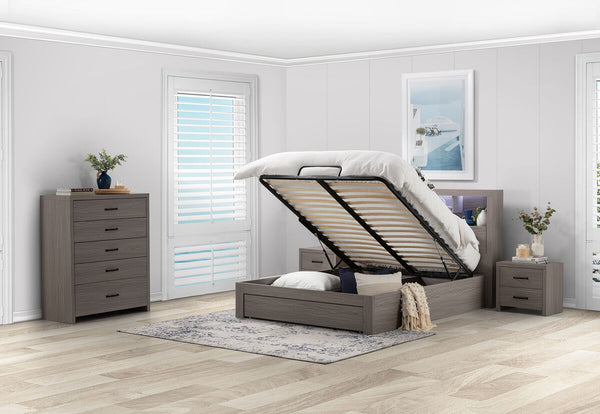 GEOVANA 4 Piece Queen Bed Tall Chest Suite.