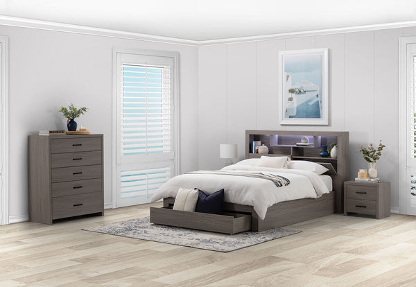 GEOVANA 4 Piece Queen Bed Tall Chest Suite.