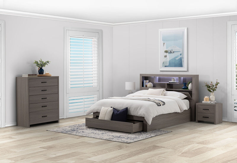 GEOVANA 4 Piece Queen Bed Tall Chest Suite.