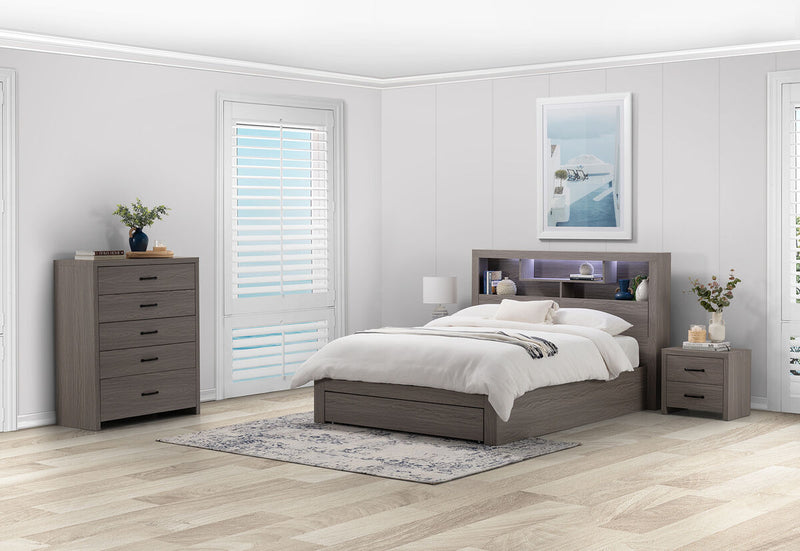 GEOVANA 4 Piece Queen Bed Tall Chest Suite.