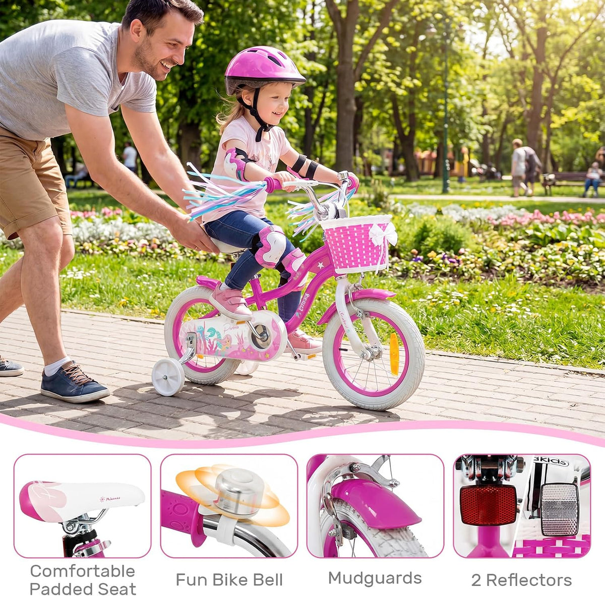 HONEY JOY Kids Bicycle, Mermaid Girls Bike w/Hand & Coaster Brakes
