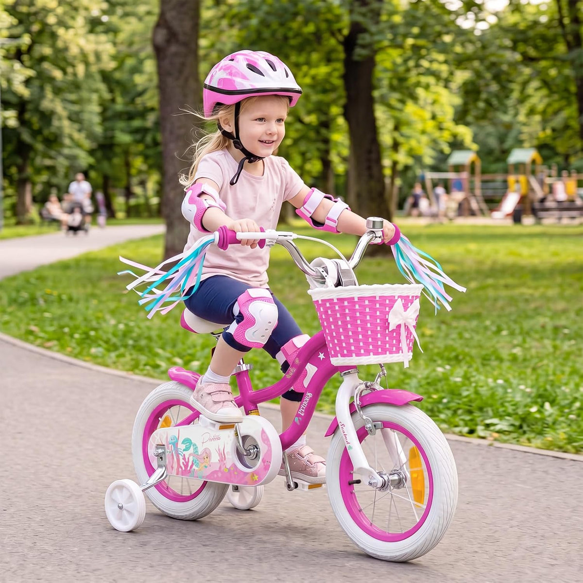 HONEY JOY Kids Bicycle, Mermaid Girls Bike w/Hand & Coaster Brakes
