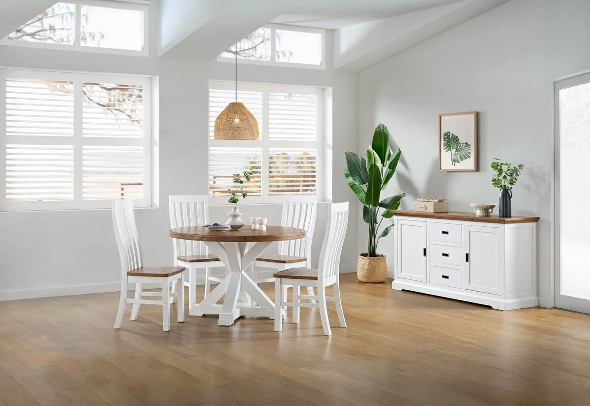 CHARLSBOURG 5 Piece 1200 Round Dining Suite