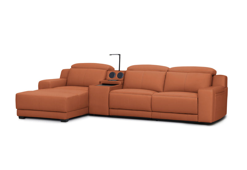 VANTRO LEATHER 3 Seater LHF Chaise with Speaker Console and Inbuilt Electric Recliner