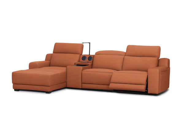 VANTRO LEATHER 3 Seater LHF Chaise with Speaker Console and Inbuilt Electric Recliner