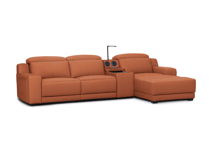 VANTRO LEATHER 3 Seater RHF Chaise with Speaker Console and Inbuilt Electric Recliner