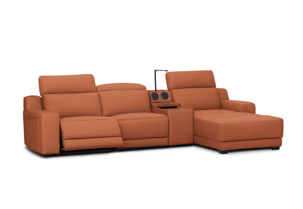 VANTRO LEATHER 3 Seater RHF Chaise with Speaker Console and Inbuilt Electric Recliner