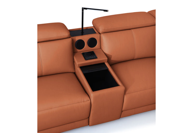 VANTRO LEATHER 3 Seater RHF Chaise with Speaker Console and Inbuilt Electric Recliner