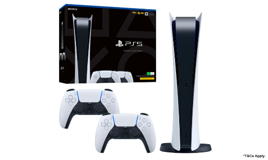PlayStation 5 Digital Edition Console with 2 White Dualsense Wireless Controller Bundle