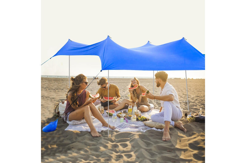 Costway Beach Sunshade Canopy UPF50+ Family Shelter Shade 3-4 Adults w/4 Poles Sandbags Peg Stakes Blue