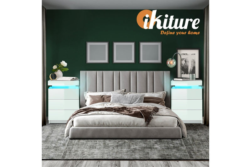 Oikiture Bedside Table 3 Drawers RGB LED White