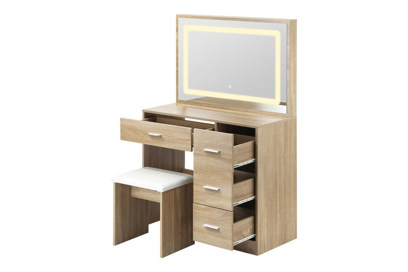 Oikiture Dressing Table Stool Set LED Light(Natural)