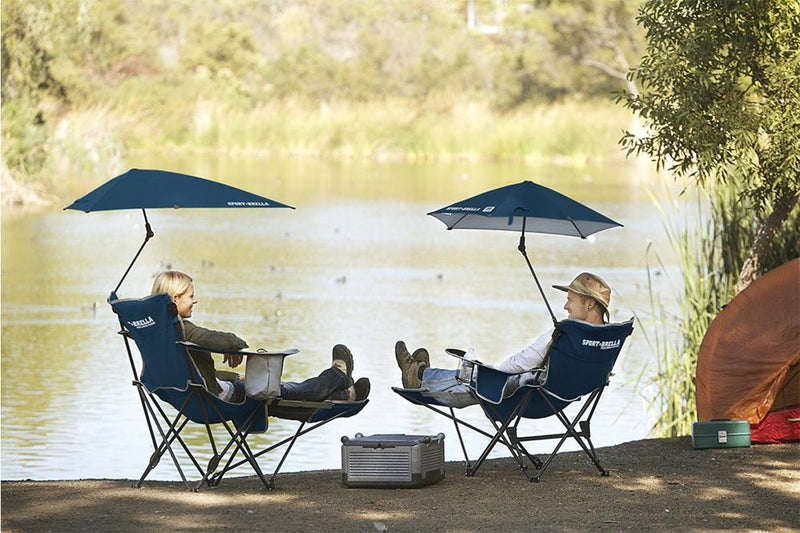 Sport-Brella Adjustable Reclining Chair Outdoor Seating w 360 Umbrella Blue