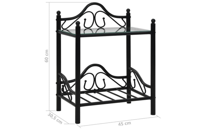 2 Pcs Steel And Tempered Glass 45X30.5X60 Cm Black Bedside Tables