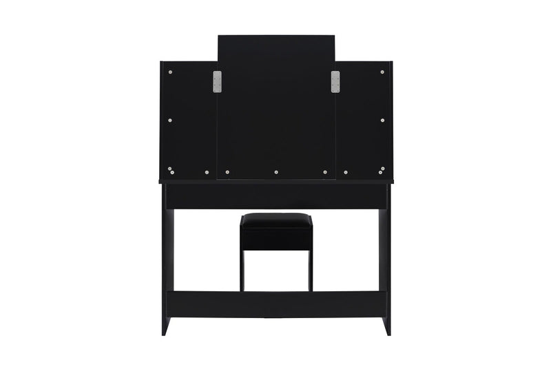 Oikiture Dressing Table Stool Mirror 10 LED Bulbs(Black)