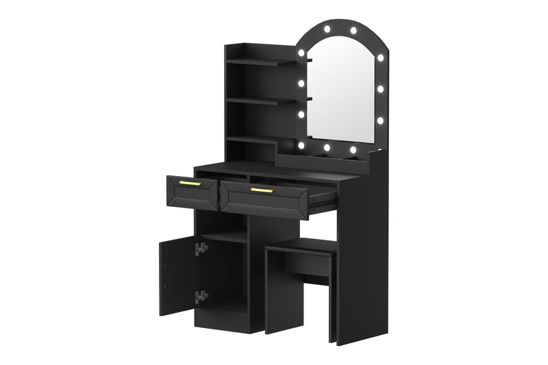 Oikiture Dressing Table Stool Set 12 LED Bulbs (Black)
