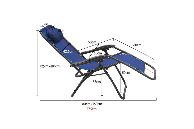 Wallaroo Gravity Reclining Deck Lounge Sun Beach Chair Outdoor Folding Camping Grey Camping Chairs