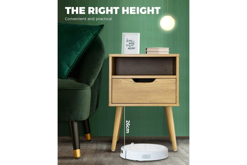 Oikiture Bedside Tables Set of 2 Wood