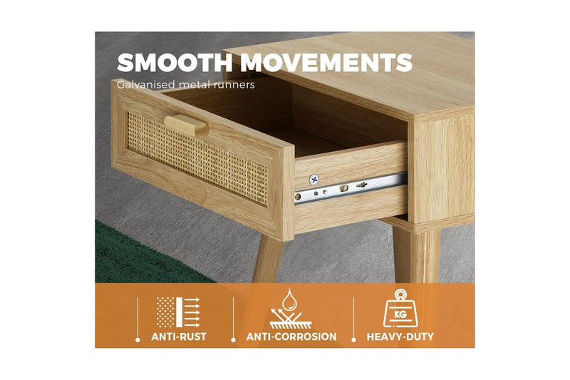 Oikiture Bedside Tables Set of 2 Rattan