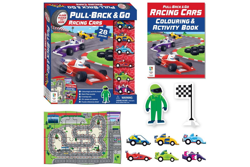 28pc WonderFull Pull-Back & Go Kit Racing Cars Floor Puzzle Book Kids Play Toy