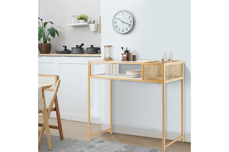 Giantex Console Table 2-tier Faux Marble Sofa Table w/ Open Shelf Modern Entryway Table White