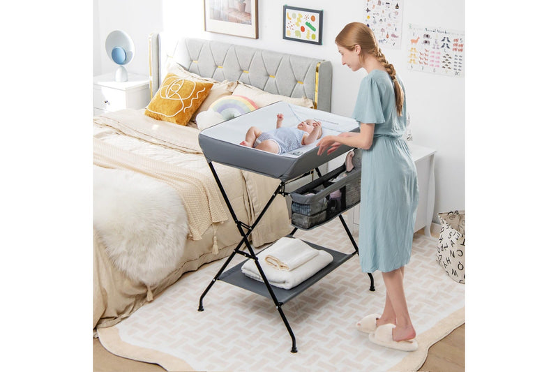Giantex Baby Change Table Folding Nursery Organizer Diaper Changing Station Storage Basket & Shelf, Grey