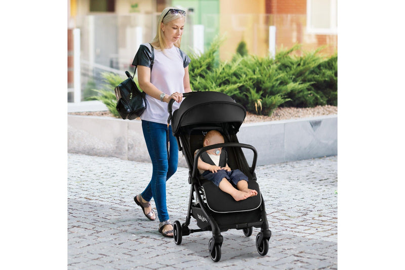 Giantex Folding Infant Stoller Portable Baby Stroller w/ Adjustable Canopy Self-Standing Gravity Folding Design Black