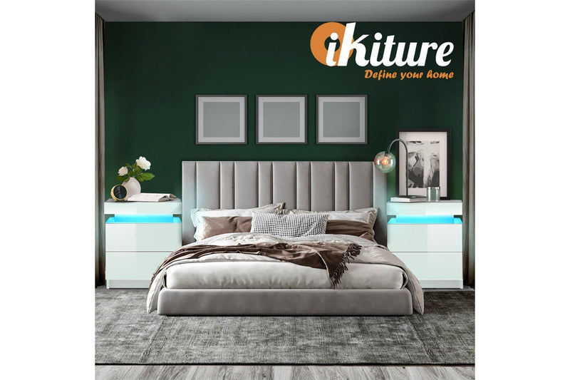 Oikiture Bedside Table RGB LED 2 Drawers White