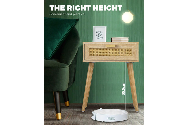 Oikiture Bedside Table Rattan Cabinet Furniture