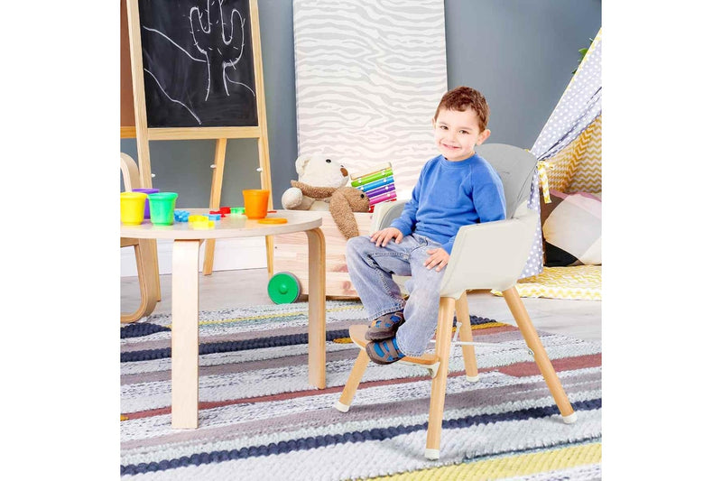 Giantex Baby High Chair Infant Feeding Chair Wood Eating Dining Chair Adjustable Tray & Footrest Grey