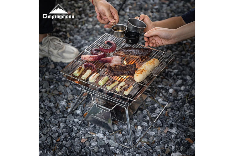 CAMPINGMOON Stove Fire Pit BBQ Grill Portable Camping Outdoor Stainless Steel Large MT-3
