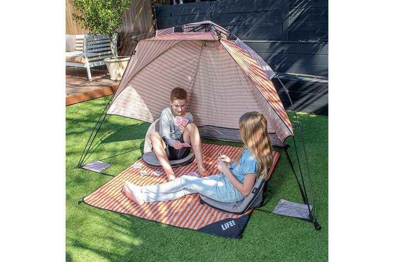 Life! Airlie 240x120cm Beach Outdoor UV Sun Canopy Tent Shelter GRY ORAG Stripe