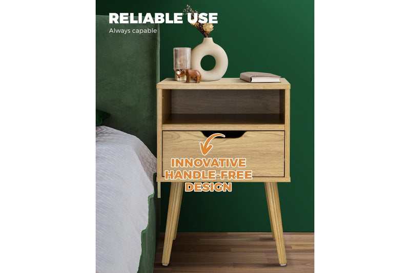 Oikiture Drawer Bedside Table Wood