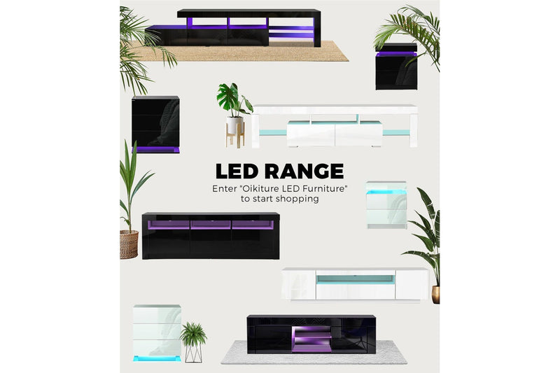 Oikiture LED Bedside Table 3 Drawers White