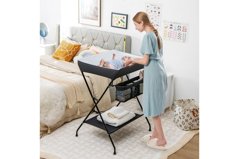 Giantex Baby Change Table Folding Nursery Organizer Diaper Changing Station Storage Basket & Shelf, Black