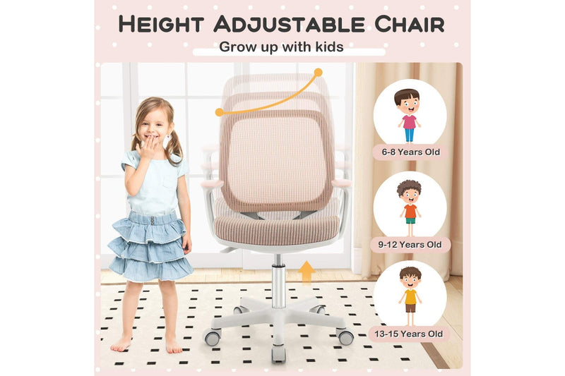 Giantex Kids Desk Chair Swivel Mesh Computer Chair w/Adjustable Height & Armrests Ergonomic Task Study Chair Pink