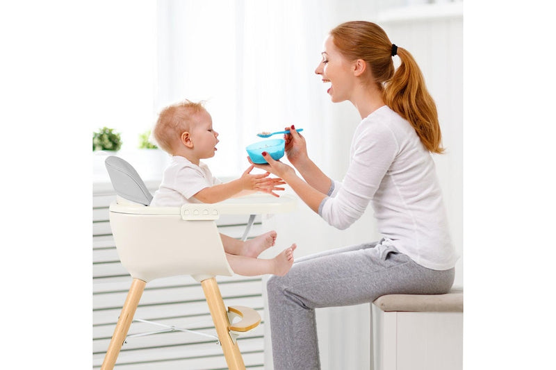 Costway 3-In-1 High Chair Feeding Chair Wood Eating Dining Chair Adjustable Tray & Footrest Grey