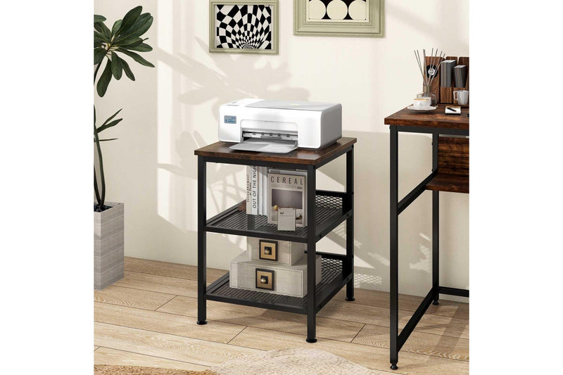 Giantex 3-Tier Sofa Side Table Industrial Nightstand Square End Table w/Storage Shelves Rustic Brown