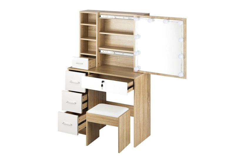 Oikiture Dressing Table Stool Set 10 LED Bulbs(Natural White)