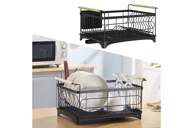 Viviendo Dish Drying Rack, Kitchen Counter Dish Drainer with Cutlery Holder, Drip Tray and Handles