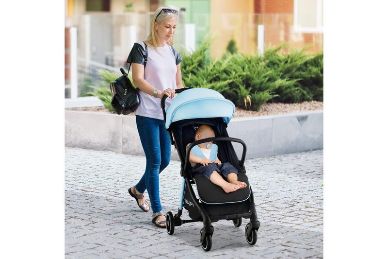 Costway Portable Stroller Prams Adjustable Pushchair w/Canopy & Storage Basket, Blue