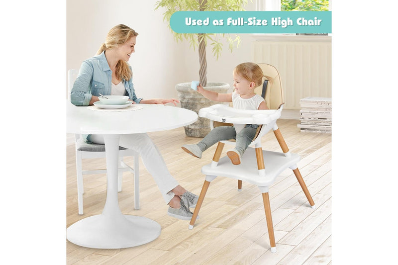 Giantex 5-in-1 Convertible Baby High Chair Toddler Booster Seat Kids Table & Chair Set w/Removable Tray,Khaki