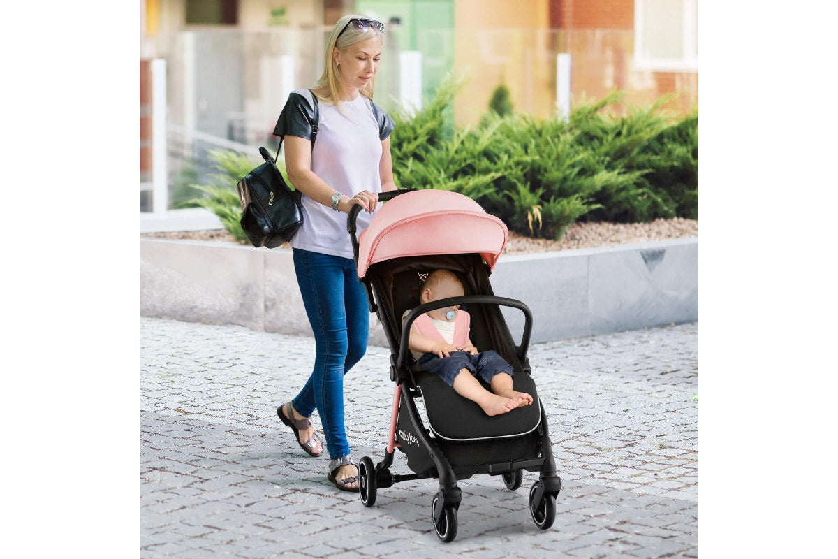 Costway Folding kid Stoller Portable kid Stroller w/Adjustable Canopy Gravity Self-Standing Pink