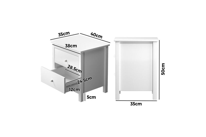 Oikiture Bedside Table Nightstand Side End Table 2 Drawers White