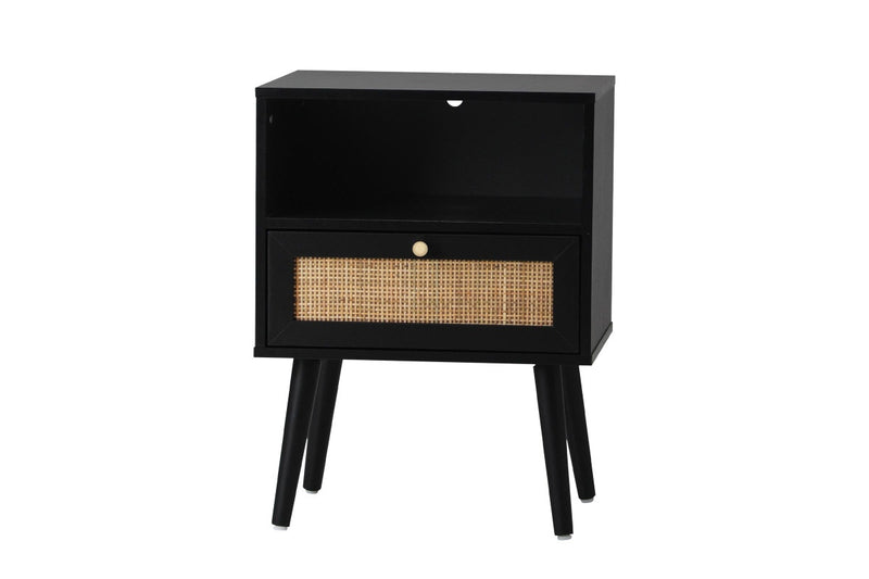 Oikiture Bedside Table Rattan Black