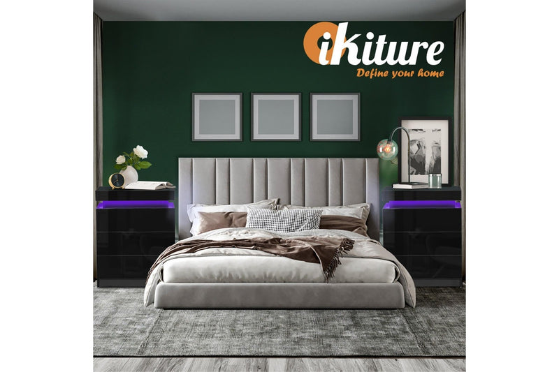 Oikiture Bedside Table 3 Drawers RGB LED Black