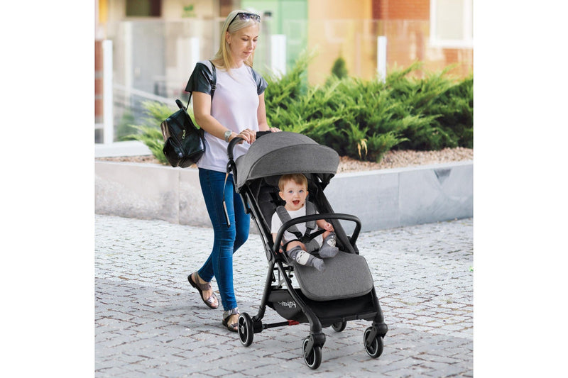 Costway Folding Stoller Portable Stroller w/Adjustable Canopy Gravity Self-Standing Dark Grey